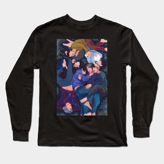 Sleeping Bangtan Long Sleeve T-Shirt by Elsa-draws